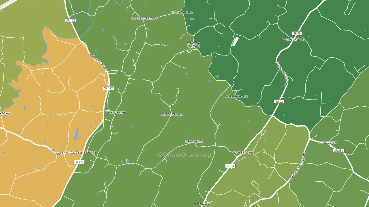 Brittontown, TN Map of Vehicle Theft Rates