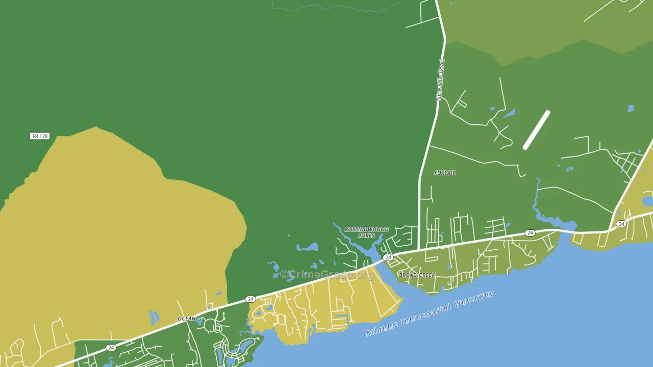 Broad Creek, NC Map of Vehicle Theft Rates