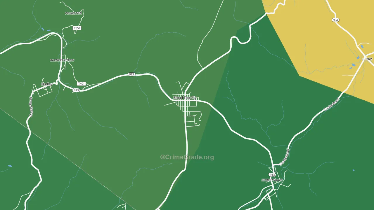 Broad Top City, PA Map of Vehicle Theft Rates