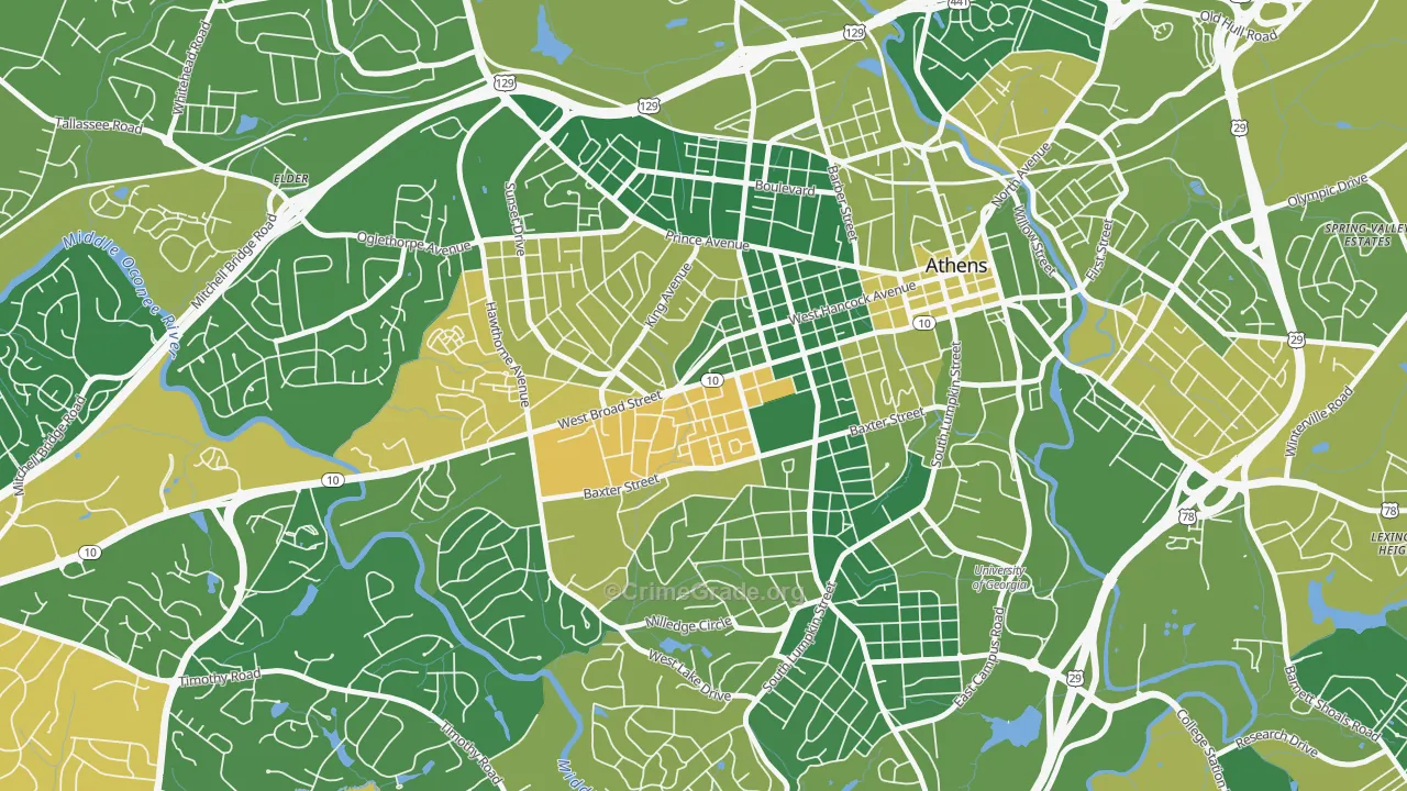 Broadacres Homes, Athens, GA Map of Vehicle Theft Rates