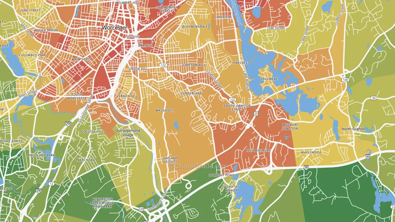Broadmeadow Brook, Worcester, MA Map of Vehicle Theft Rates