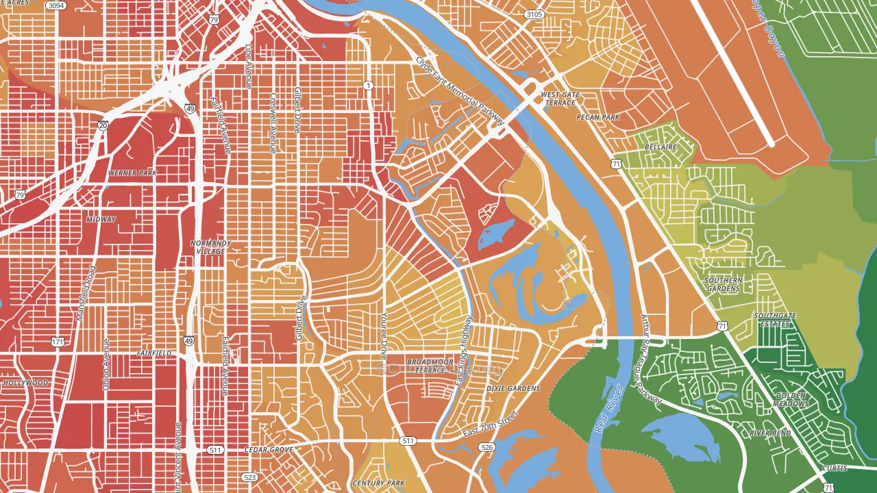 Broadmoor-Anderson Isle-Shreve Isle, Shreveport, LA Map of Vehicle Theft Rates