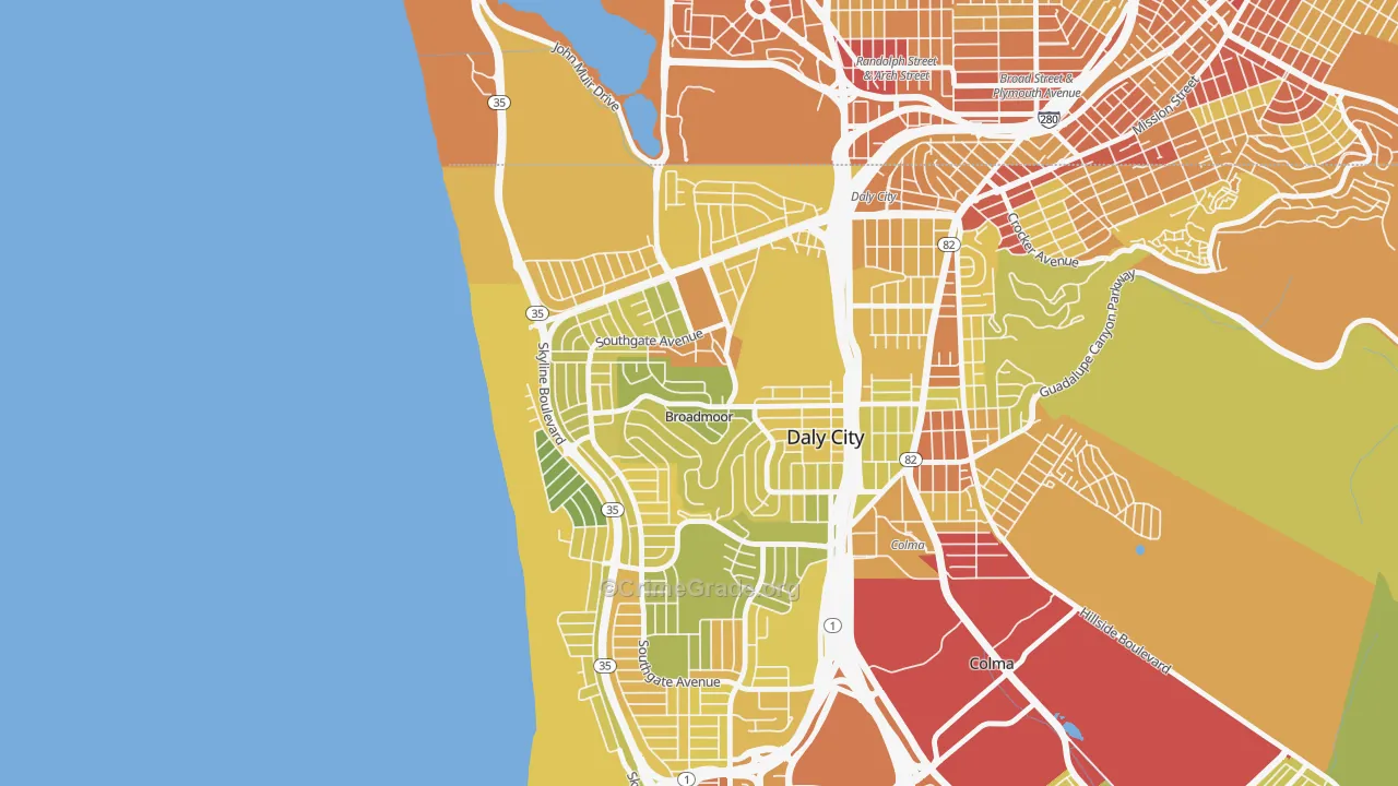Broadmoor, Daly City, CA Map of Vehicle Theft Rates