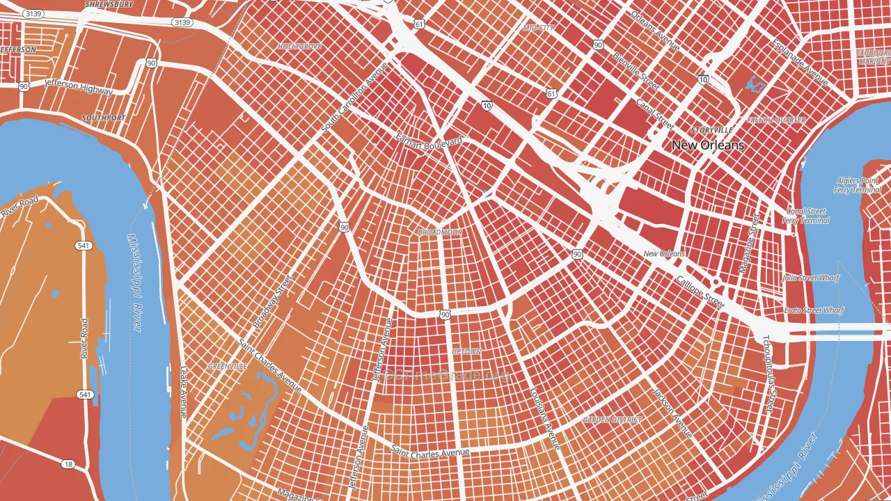 Broadmoor, New Orleans, LA Map of Vehicle Theft Rates