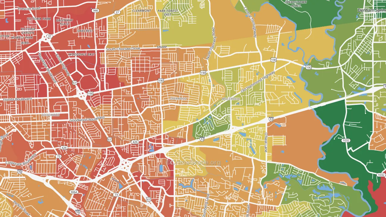 Broadmoor-Sherwood, Baton Rouge, LA Map of Vehicle Theft Rates