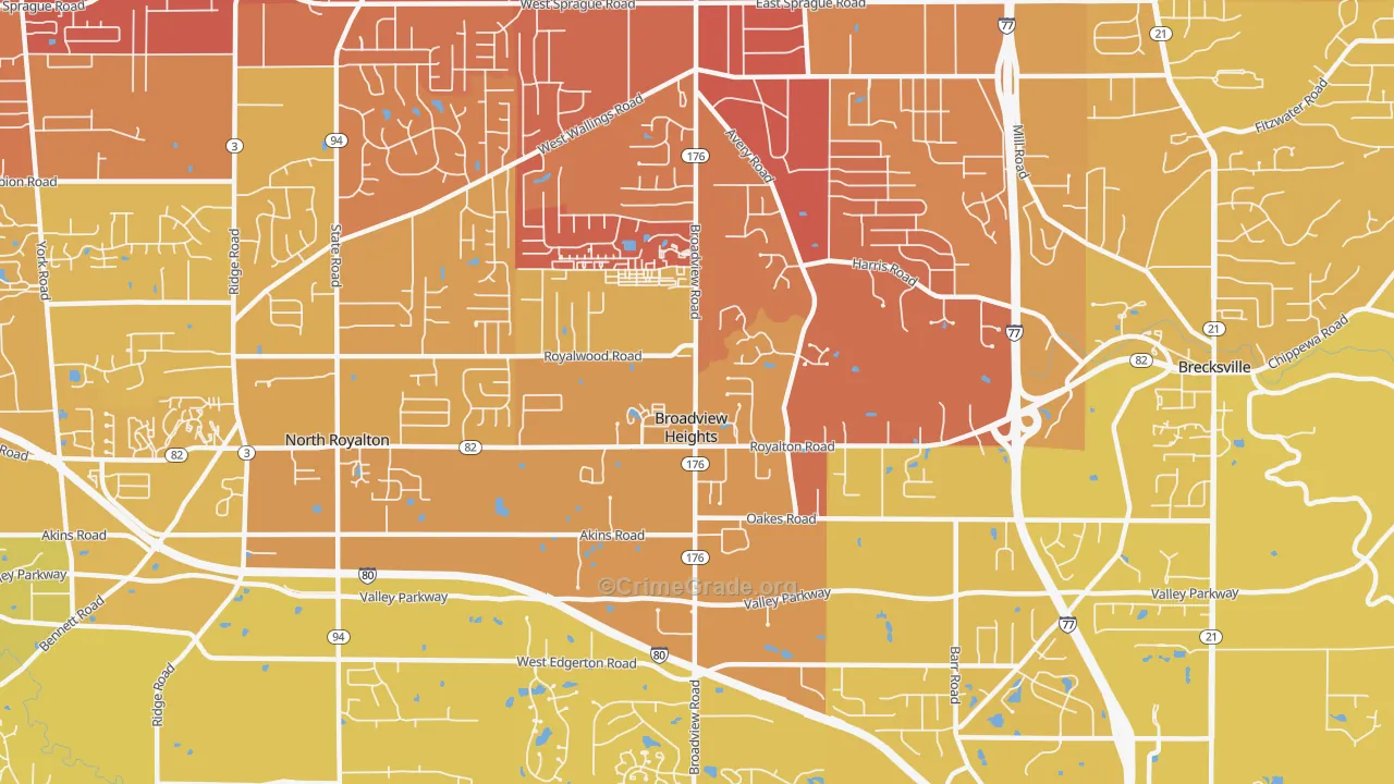 Broadview Heights, OH Map of Vehicle Theft Rates