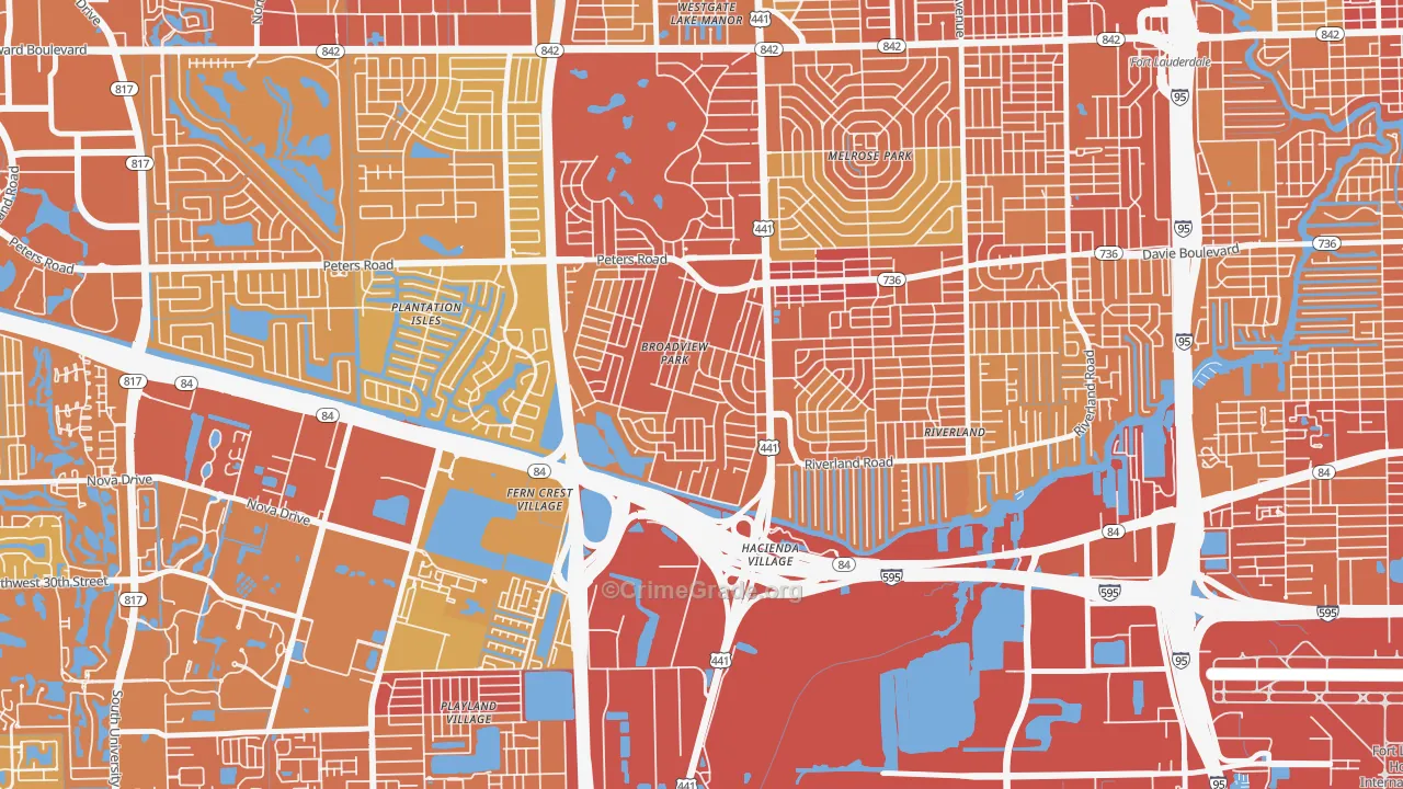 Broadview Park, Fort Lauderdale, FL Map of Vehicle Theft Rates