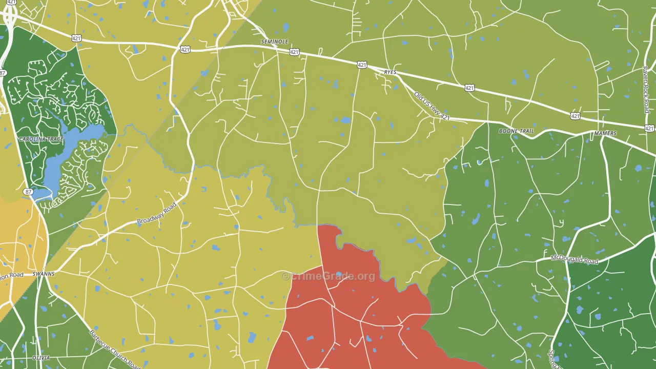 Broadway, NC Map of Vehicle Theft Rates