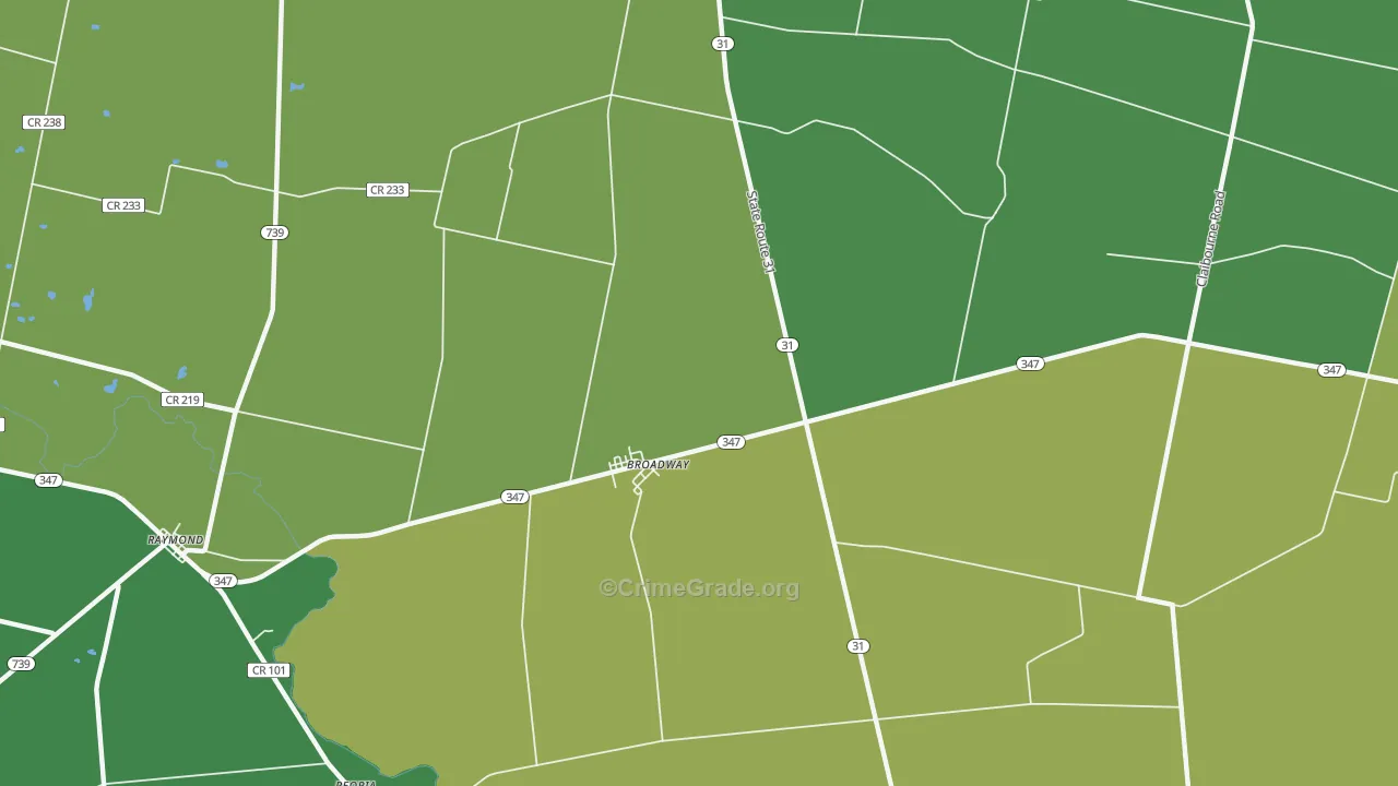 Broadway, OH Map of Vehicle Theft Rates