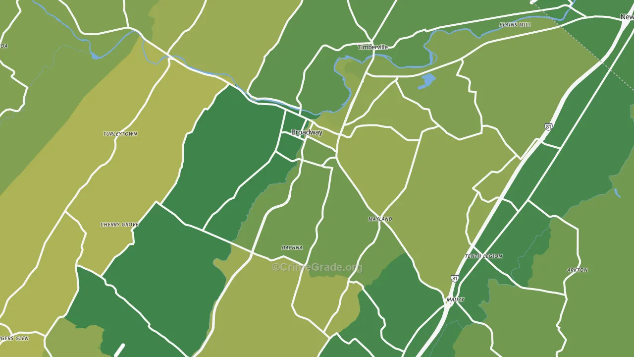 Broadway, VA Map of Vehicle Theft Rates