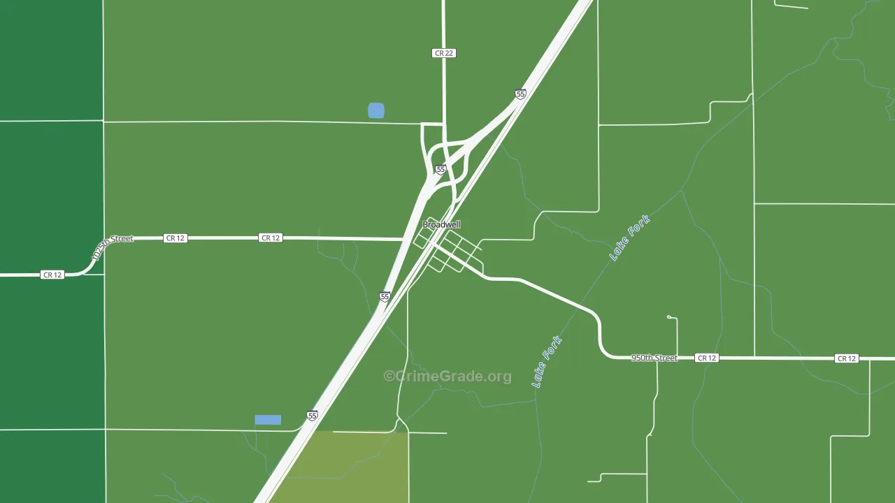 Broadwell, IL Map of Vehicle Theft Rates