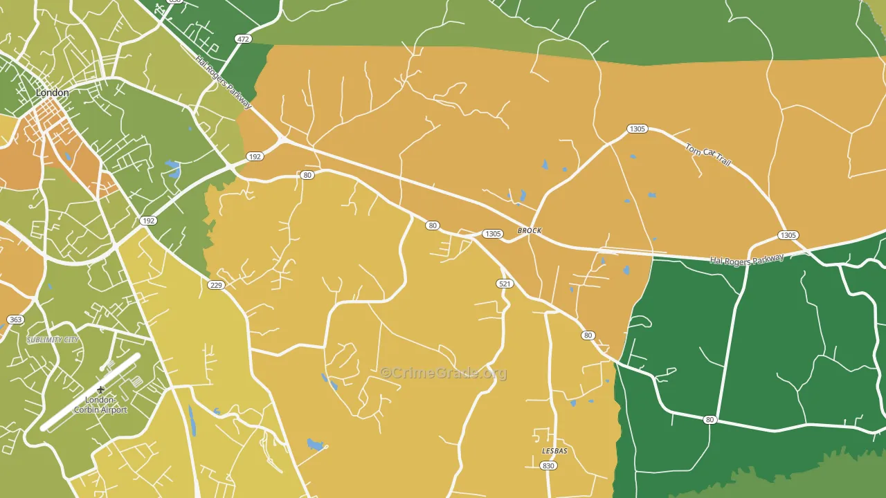 Brock, KY Map of Vehicle Theft Rates