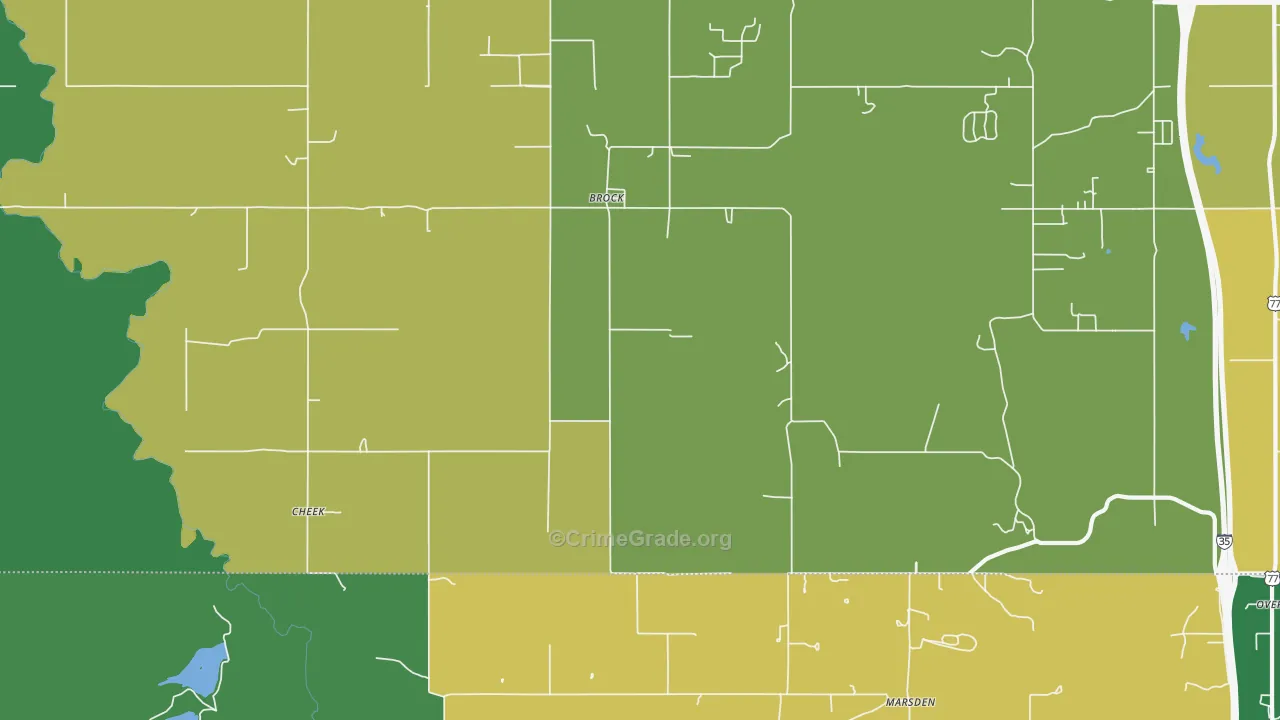 Brock, OK Map of Vehicle Theft Rates