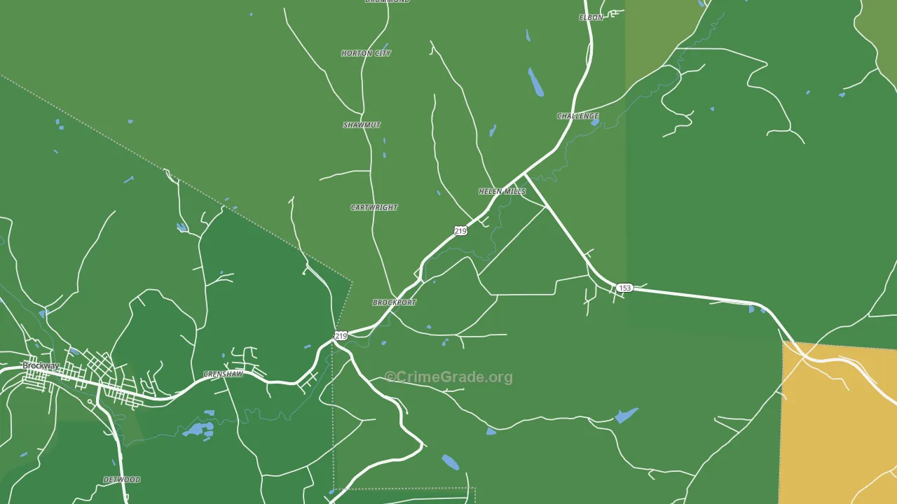 Brockport, PA Map of Vehicle Theft Rates