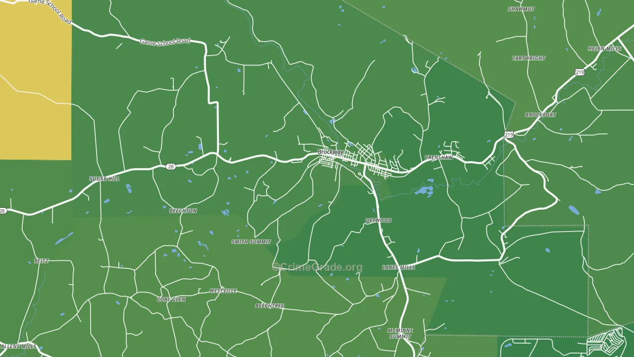 Brockway, PA Map of Vehicle Theft Rates