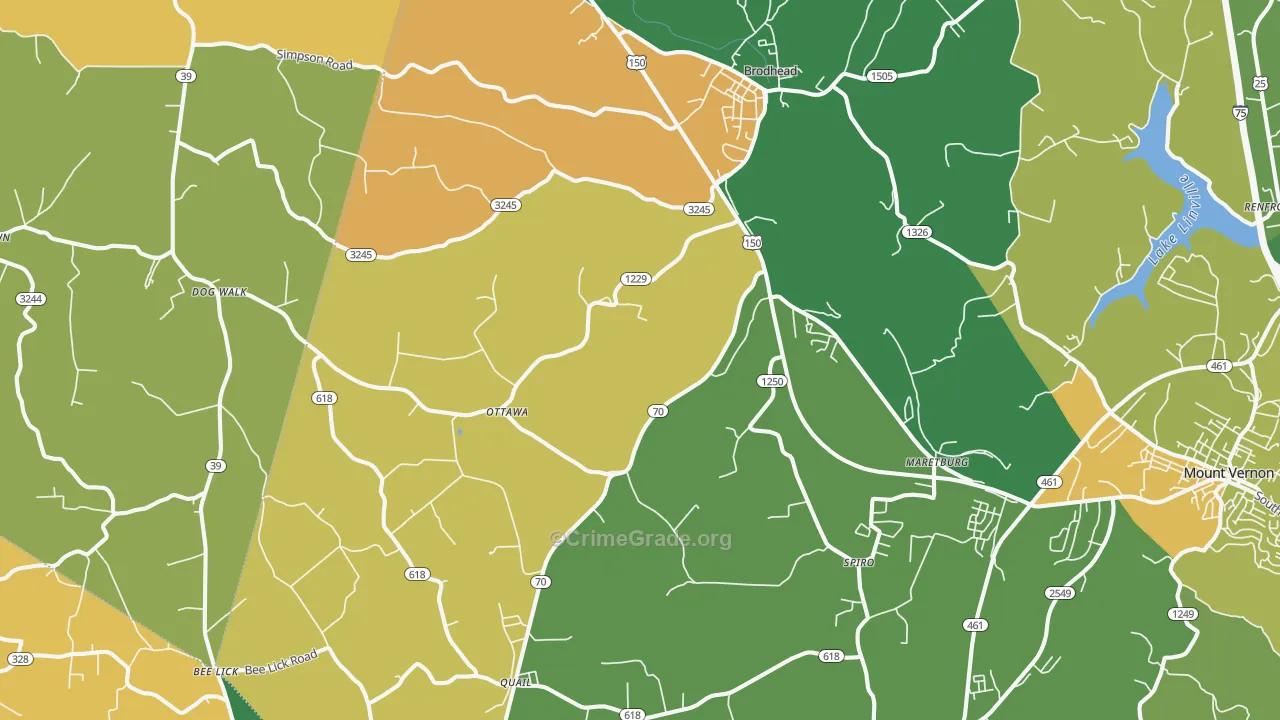 Brodhead, KY Map of Vehicle Theft Rates