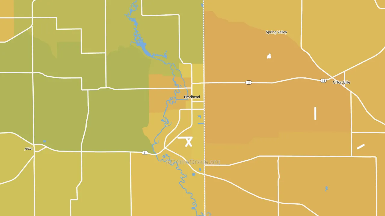 Brodhead, WI Map of Vehicle Theft Rates