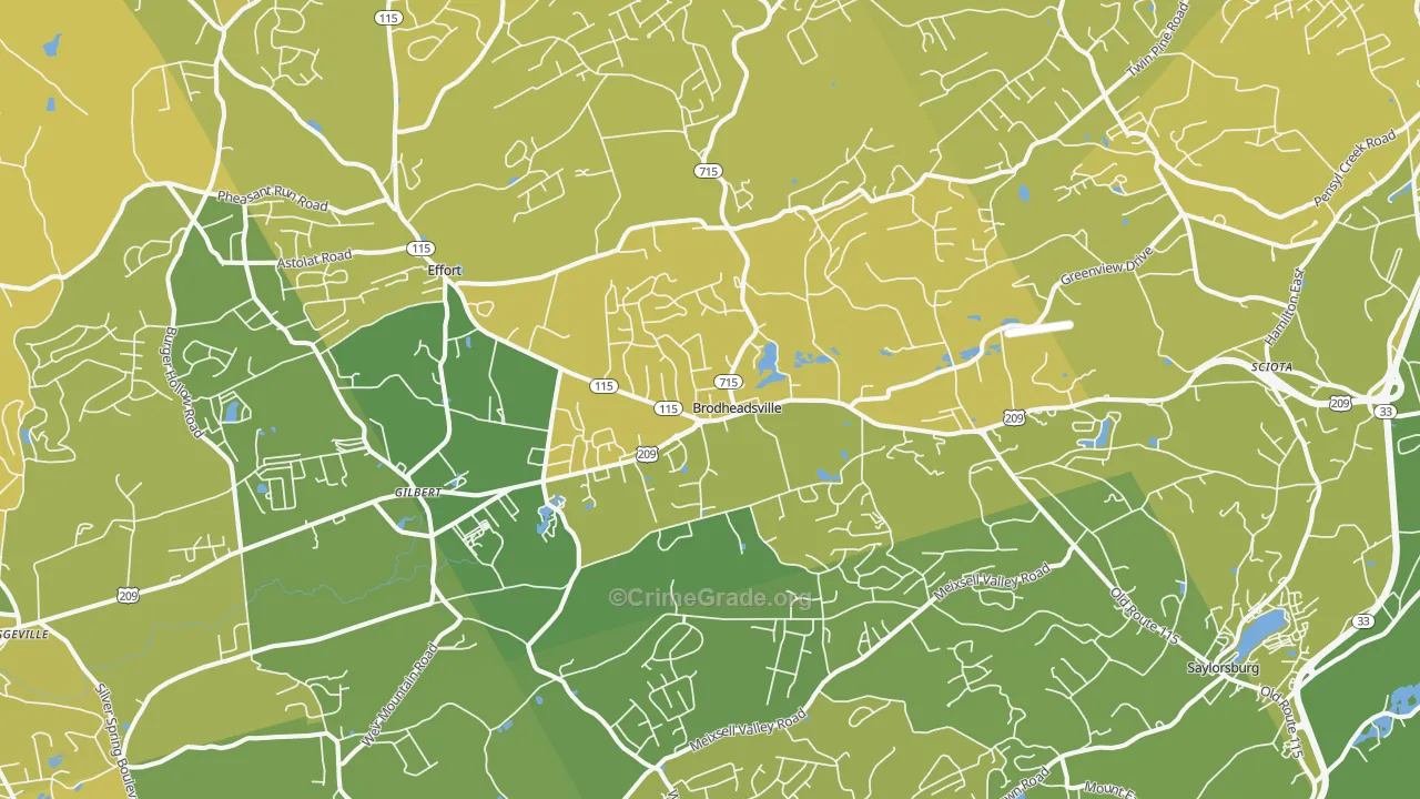 Brodheadsville, PA Map of Vehicle Theft Rates