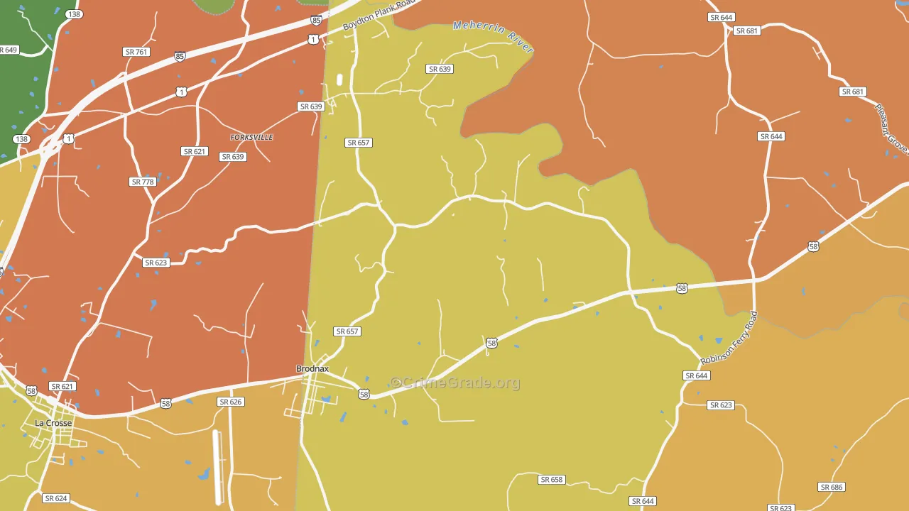Brodnax, VA Map of Vehicle Theft Rates