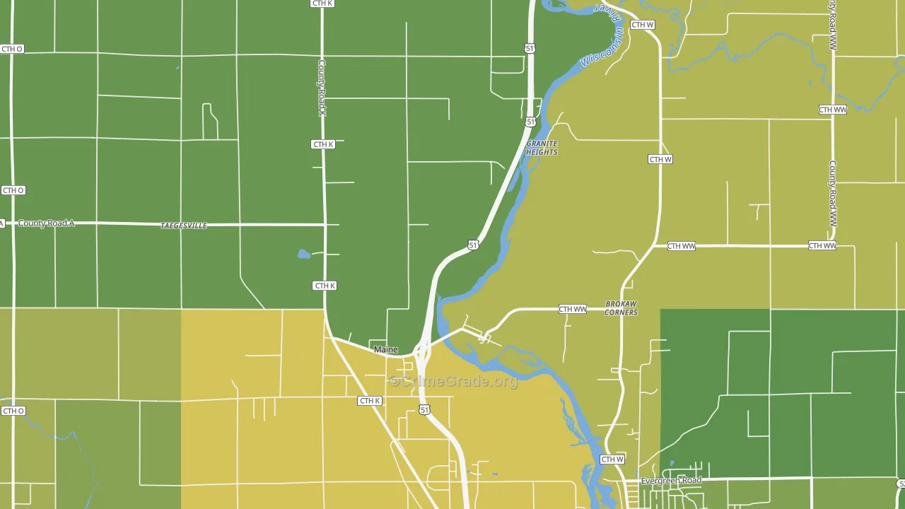 Brokaw, WI Map of Vehicle Theft Rates