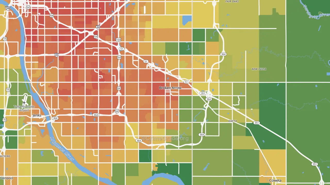 Broken Arrow, OK Map of Vehicle Theft Rates
