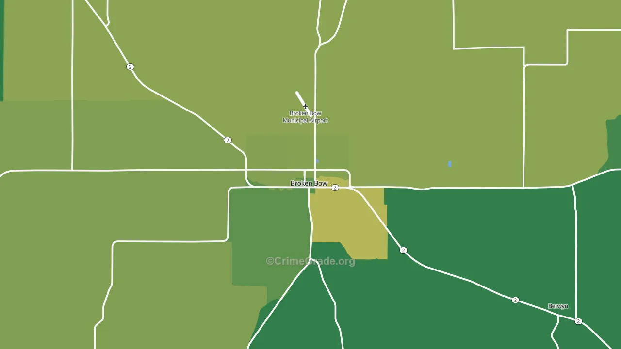 Broken Bow, NE Map of Vehicle Theft Rates