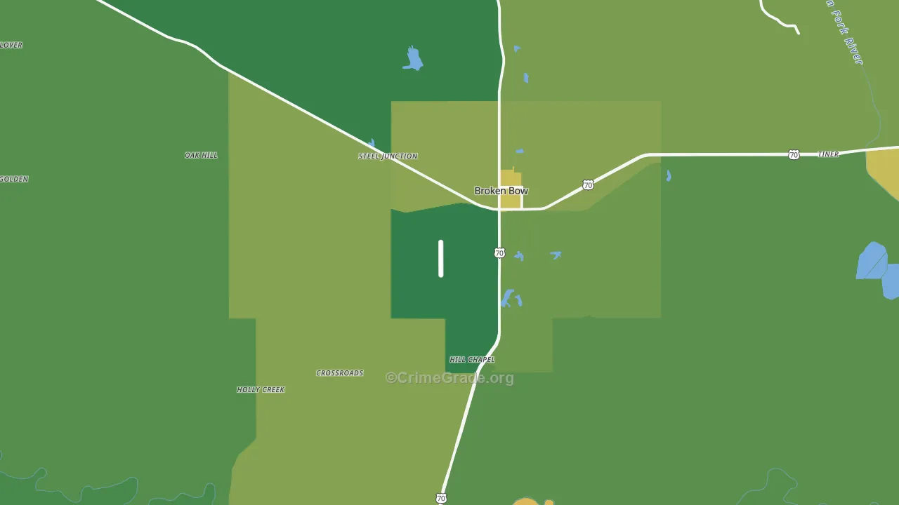 Broken Bow, OK Map of Vehicle Theft Rates