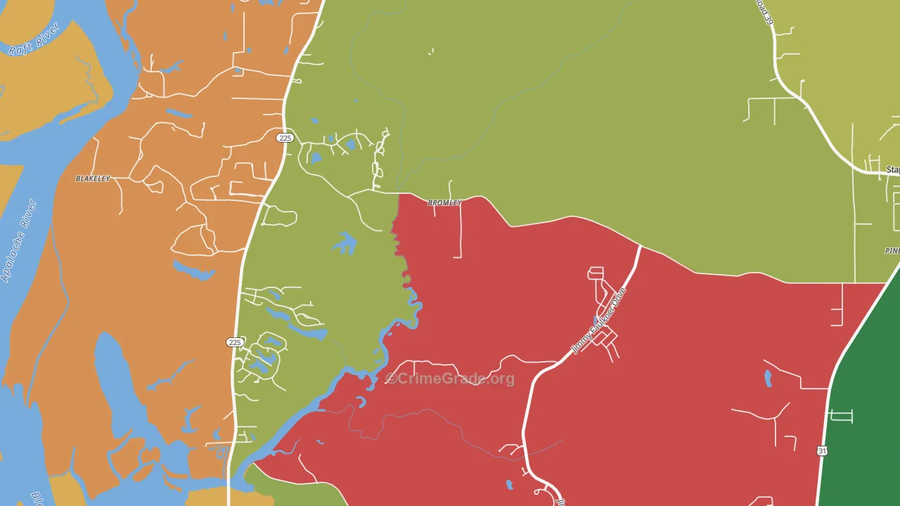 Bromley, AL Map of Vehicle Theft Rates