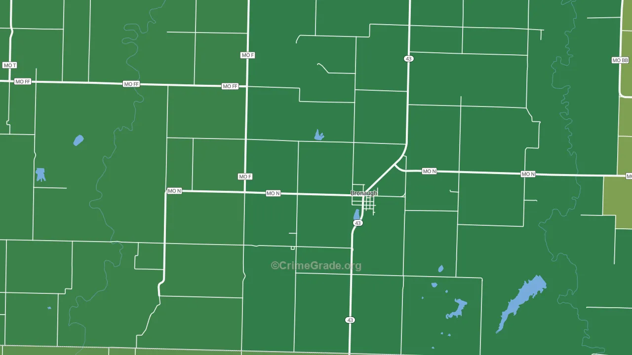 Bronaugh, MO Map of Vehicle Theft Rates