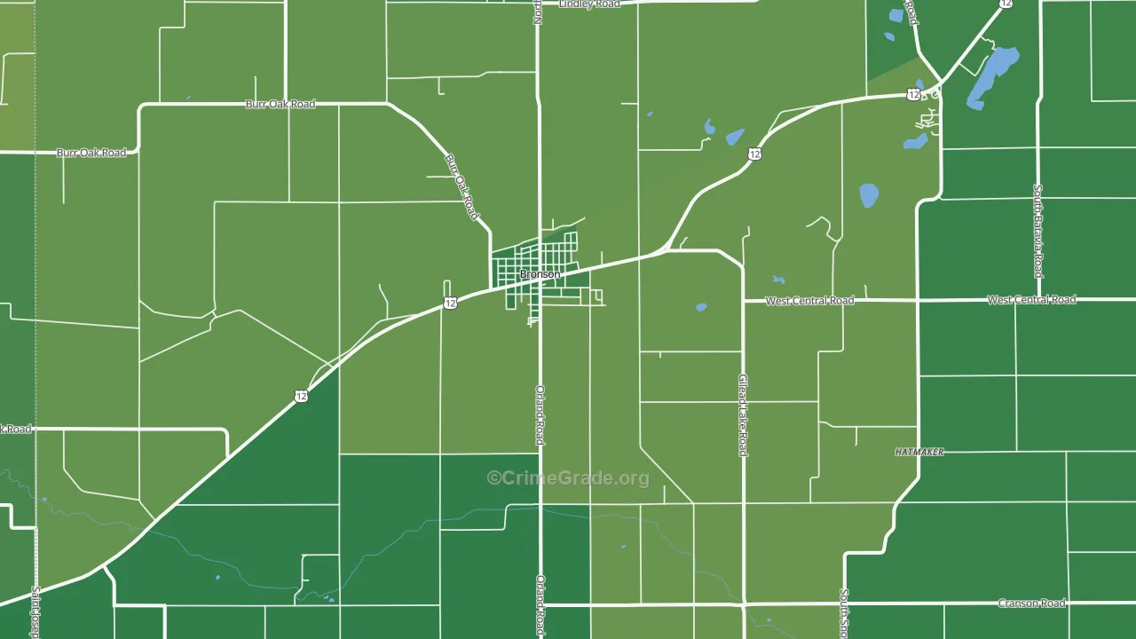 Bronson, MI Map of Vehicle Theft Rates