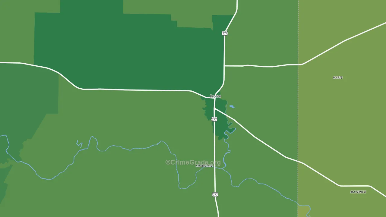 Bronte, TX Map of Vehicle Theft Rates