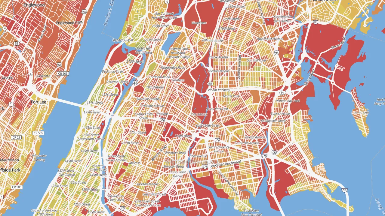 Bronx County, NY Map of Vehicle Theft Rates