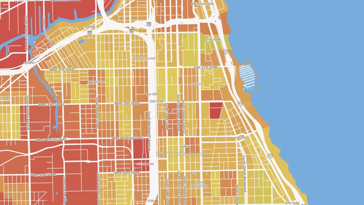 Bronzeville, Chicago, IL Map of Vehicle Theft Rates