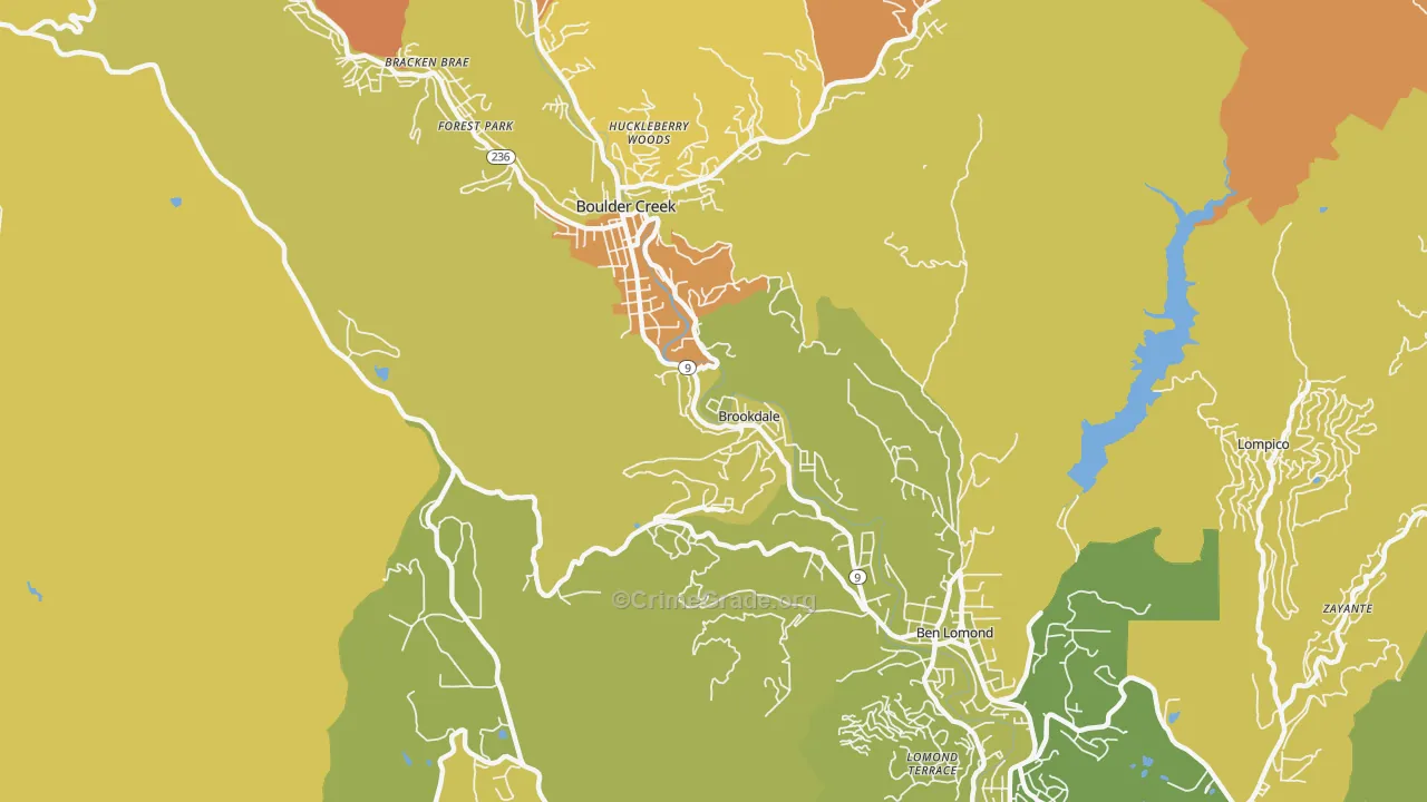 Brookdale, CA Map of Vehicle Theft Rates