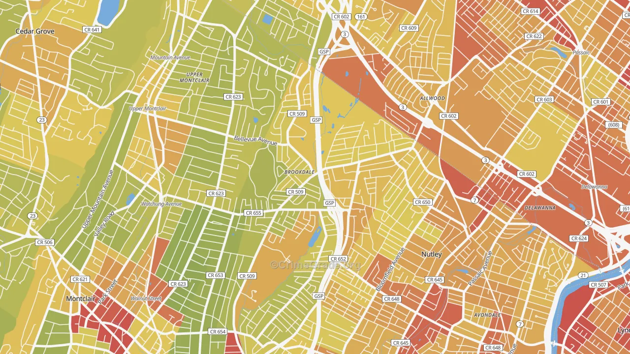 Brookdale, NJ Map of Vehicle Theft Rates