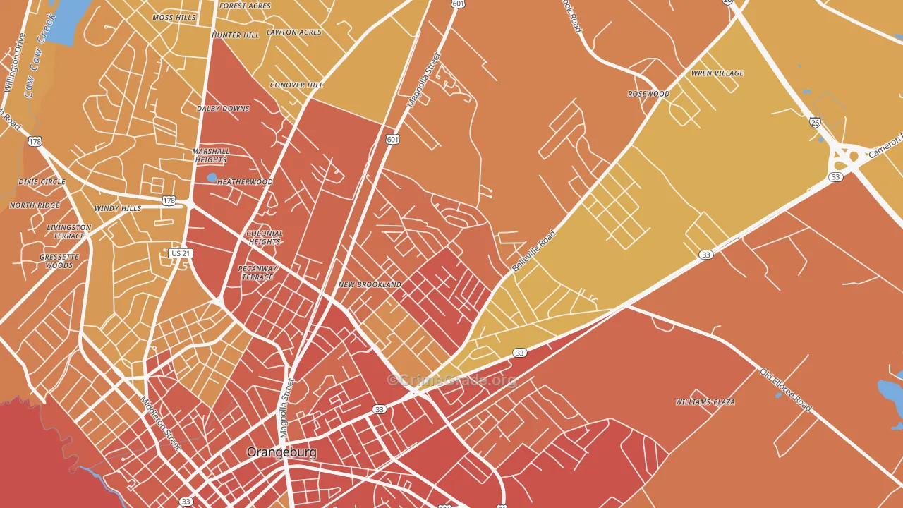 Brookdale, SC Map of Vehicle Theft Rates