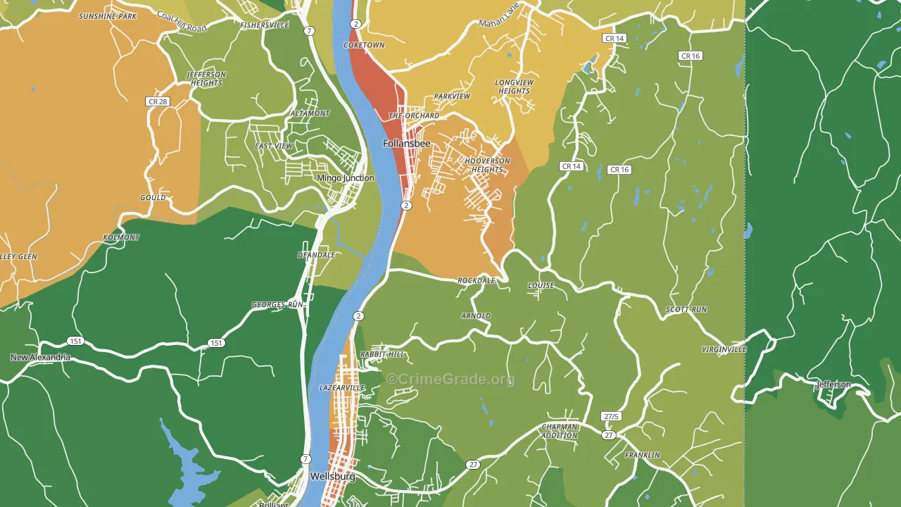 Brooke County, WV Map of Vehicle Theft Rates