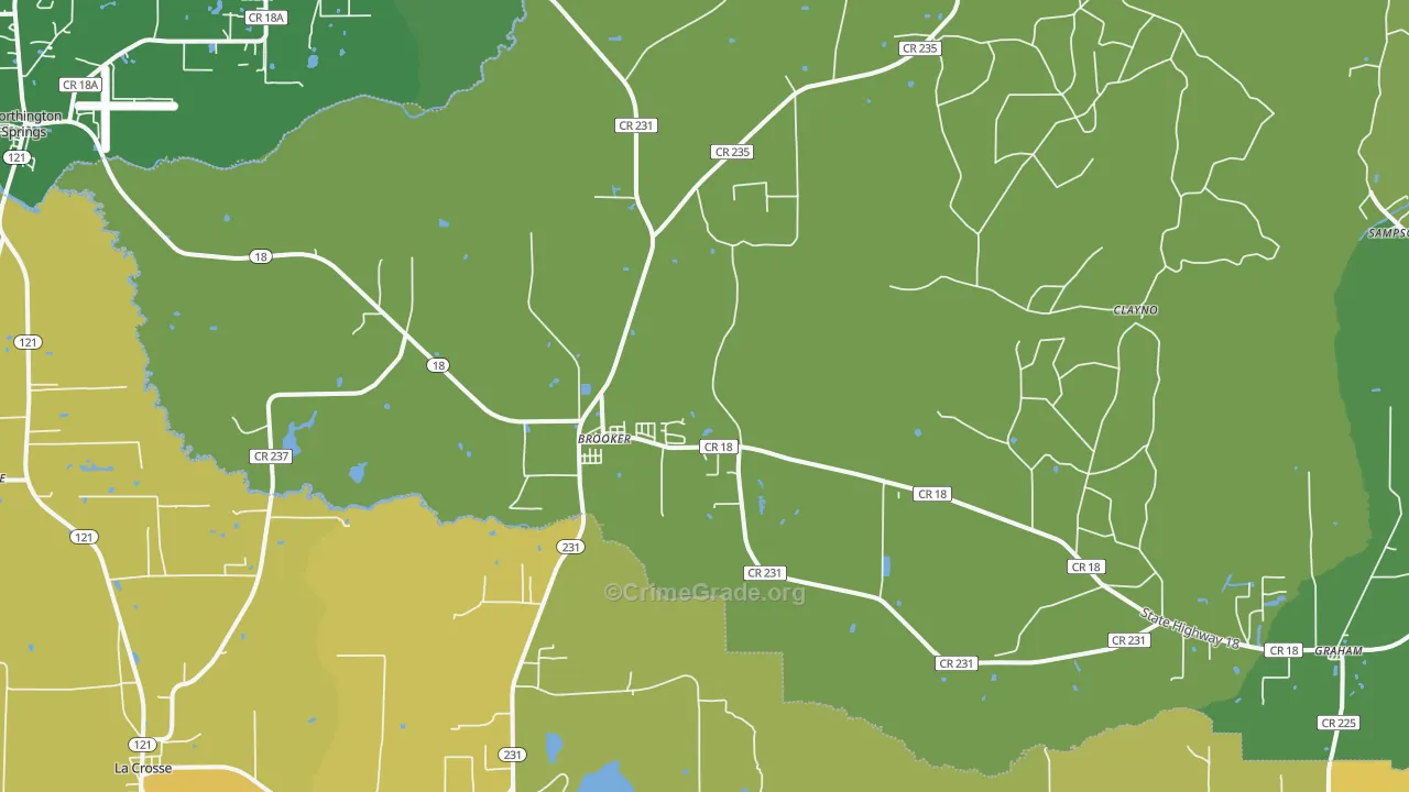 Brooker, FL Map of Vehicle Theft Rates