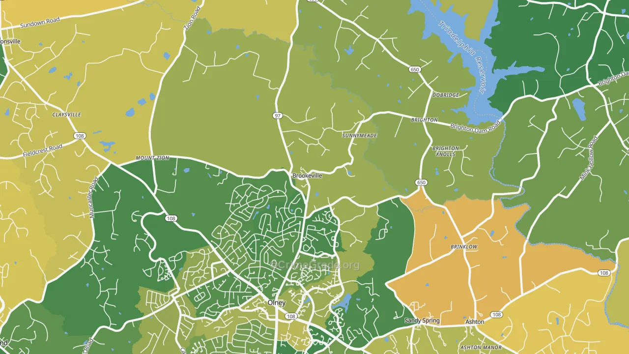 Brookeville, MD Map of Vehicle Theft Rates