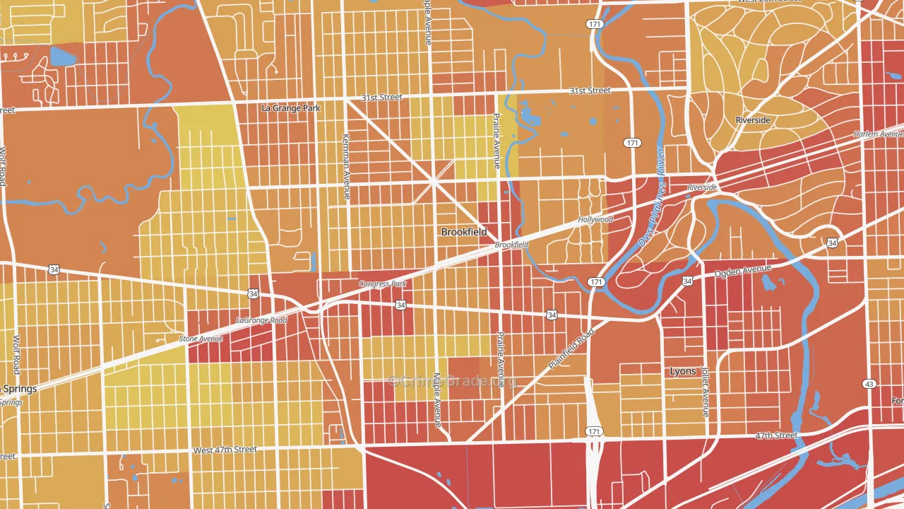 Brookfield, IL Map of Vehicle Theft Rates