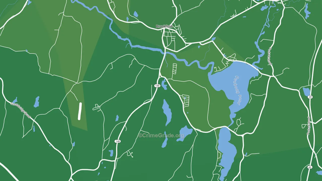 Brookfield, MA Map of Vehicle Theft Rates