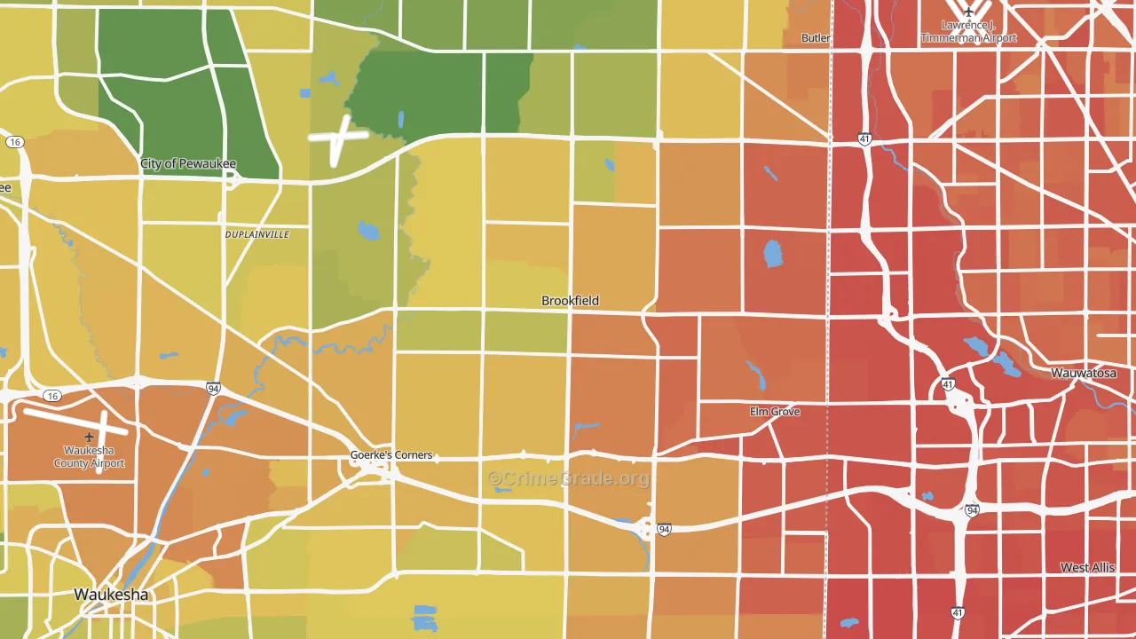 Brookfield, WI Map of Vehicle Theft Rates