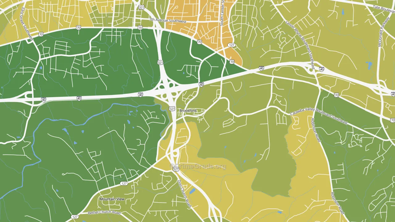 Brookford, NC Map of Vehicle Theft Rates
