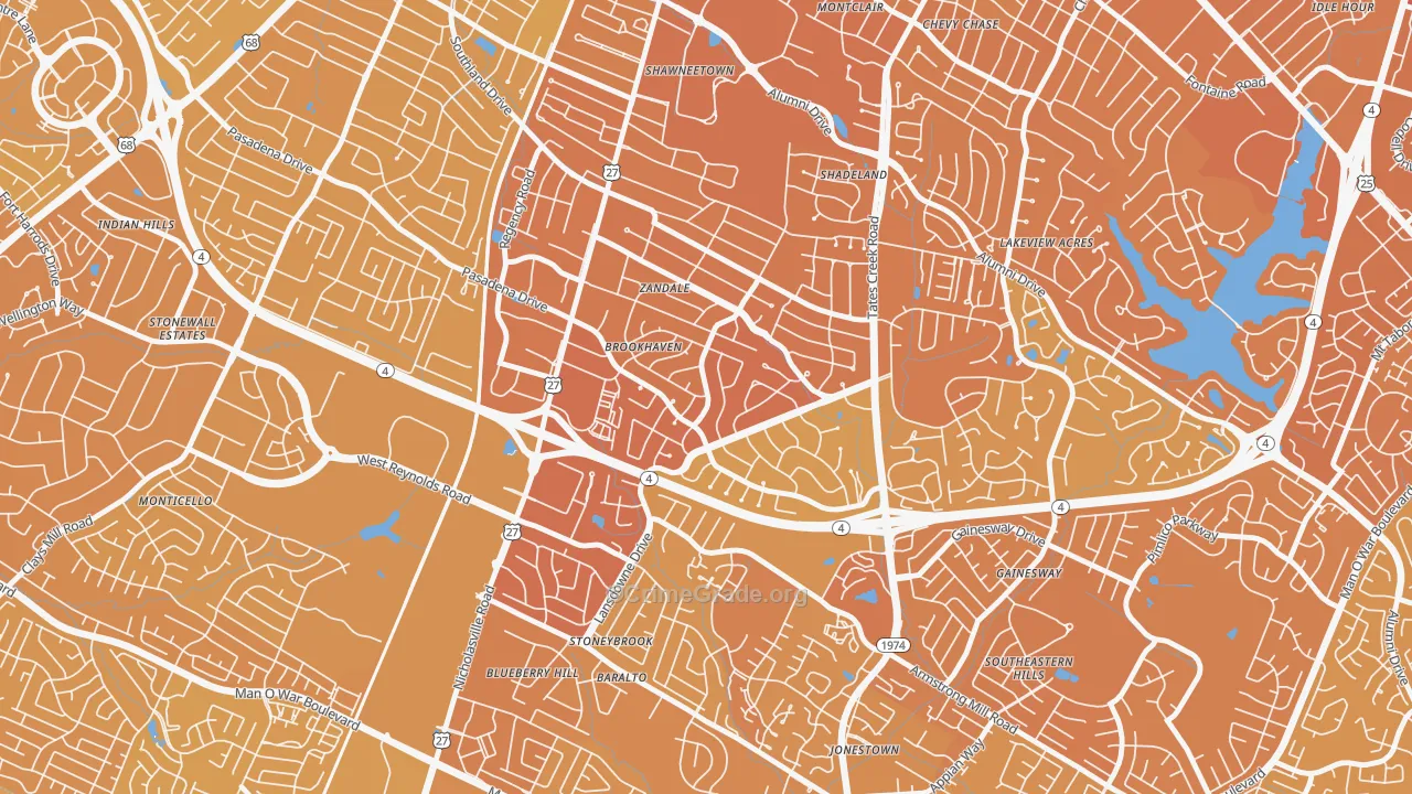 Brookhaven-Lansdowne, Lexington, KY Map of Vehicle Theft Rates