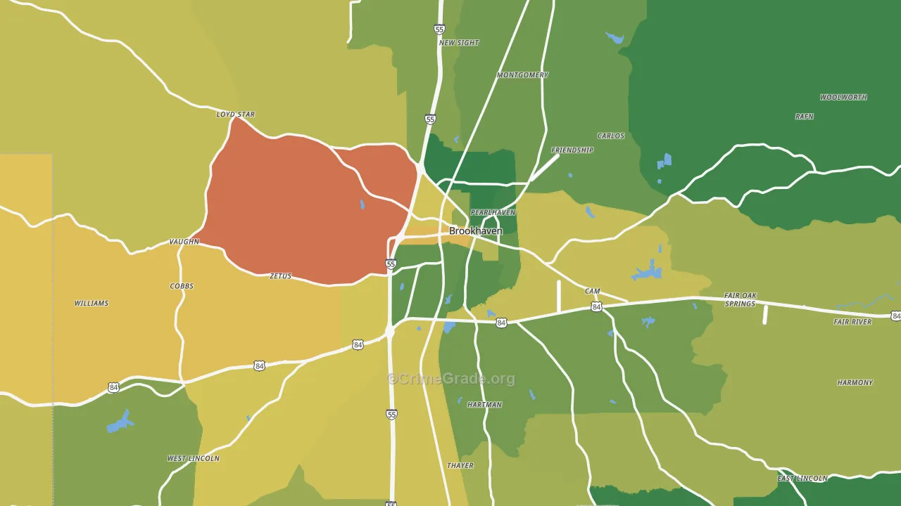Brookhaven, MS Map of Vehicle Theft Rates