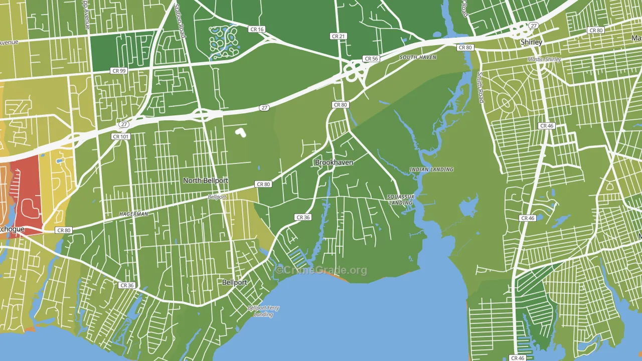 Brookhaven, NY Map of Vehicle Theft Rates