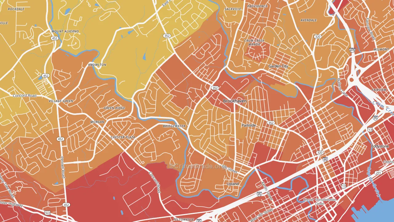 Brookhaven, PA Map of Vehicle Theft Rates