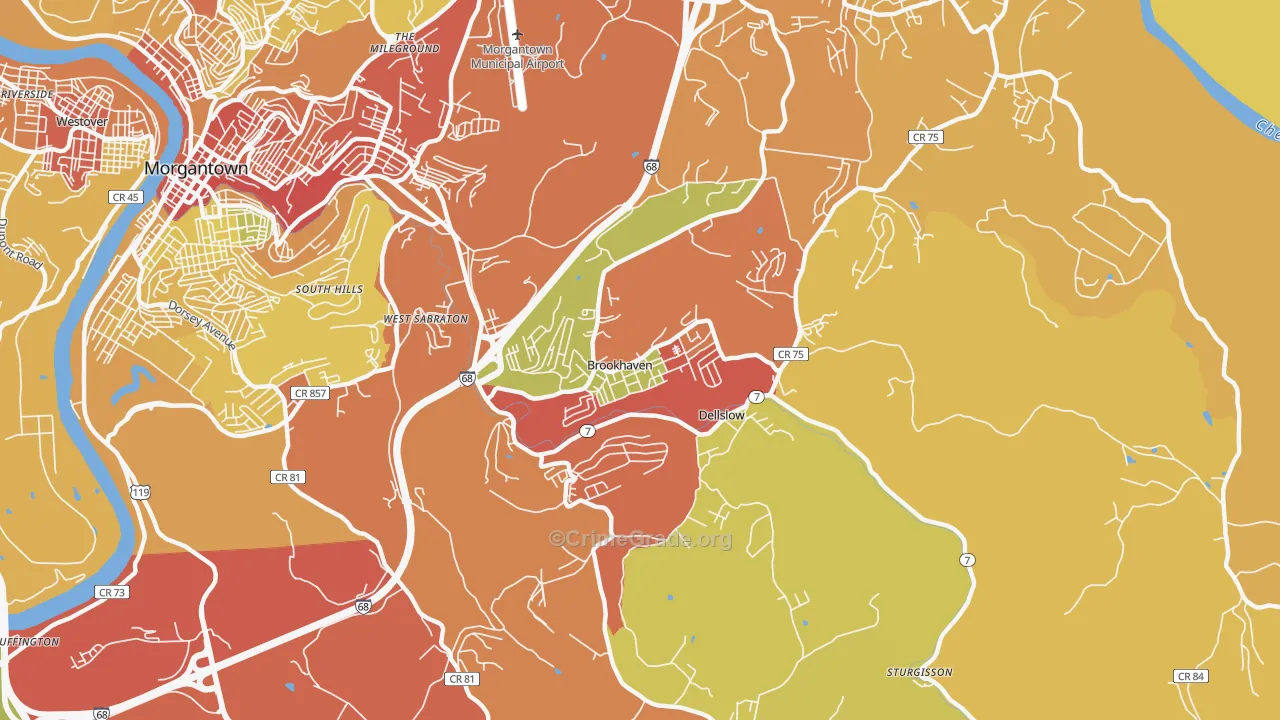 Brookhaven, WV Map of Vehicle Theft Rates