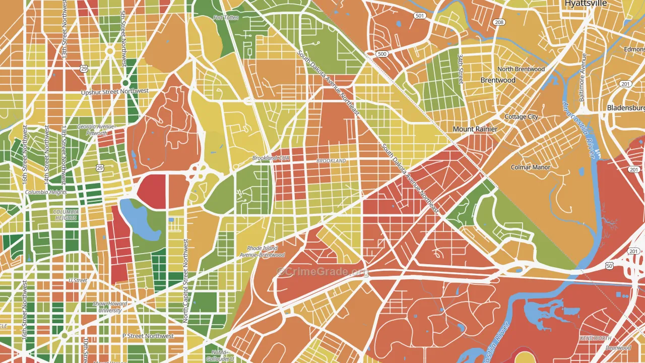 Brookland, Washington, DC Map of Vehicle Theft Rates