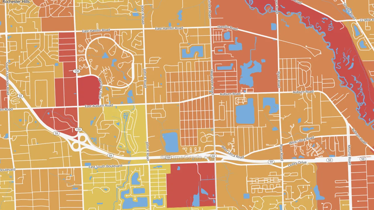 Brooklands Park, Rochester Hills, MI Map of Vehicle Theft Rates